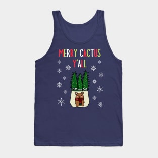 Merry Cactus Y'all - Eves Pin Cacti In Christmas Bear Pot Tank Top